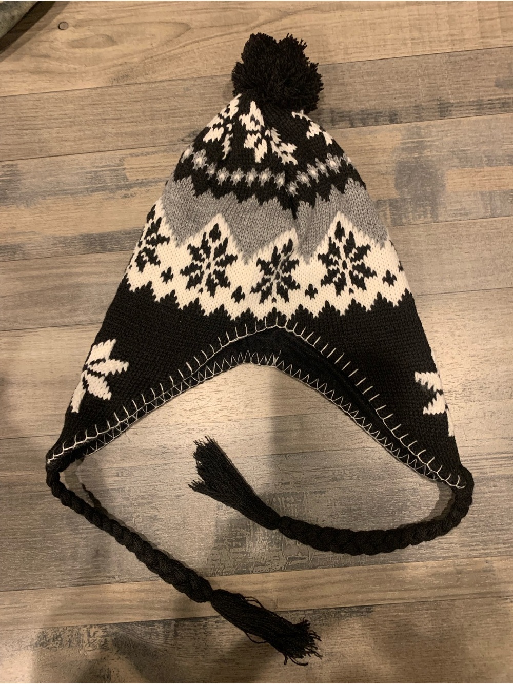 Black & White Snowflake Earflap Beanie for Kids
